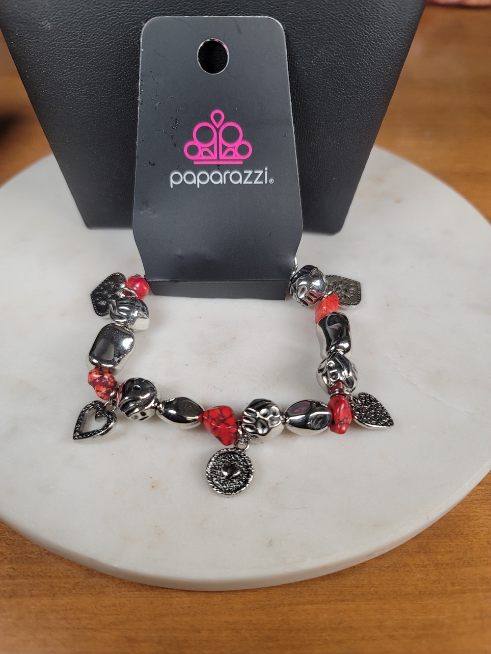 paparazzi Red and Silver Charm Stretch Bracelet